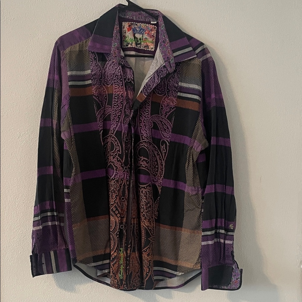 Robert Graham Purple and Black Casual Button Down Shirt